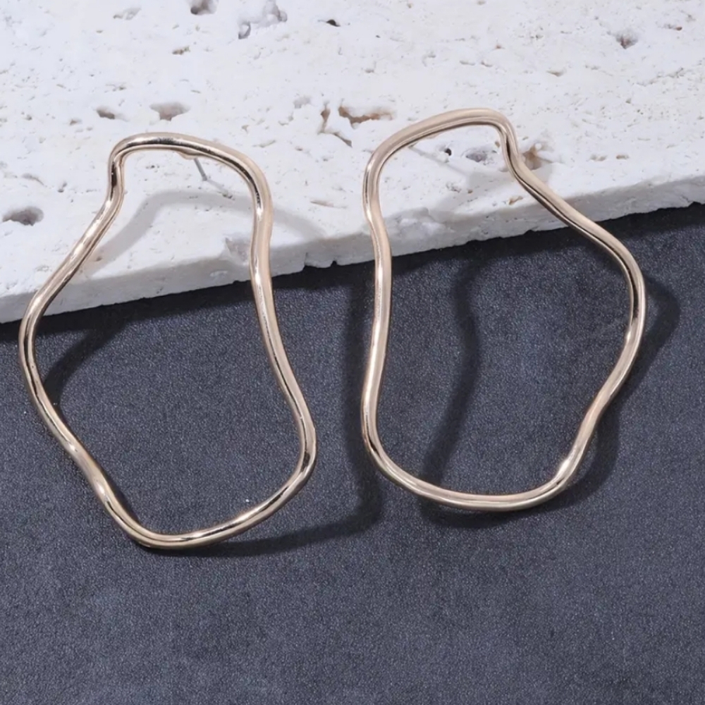 Silver Abstract Hoop Earrings (Also Available In Gold) - Picture 4 of 8